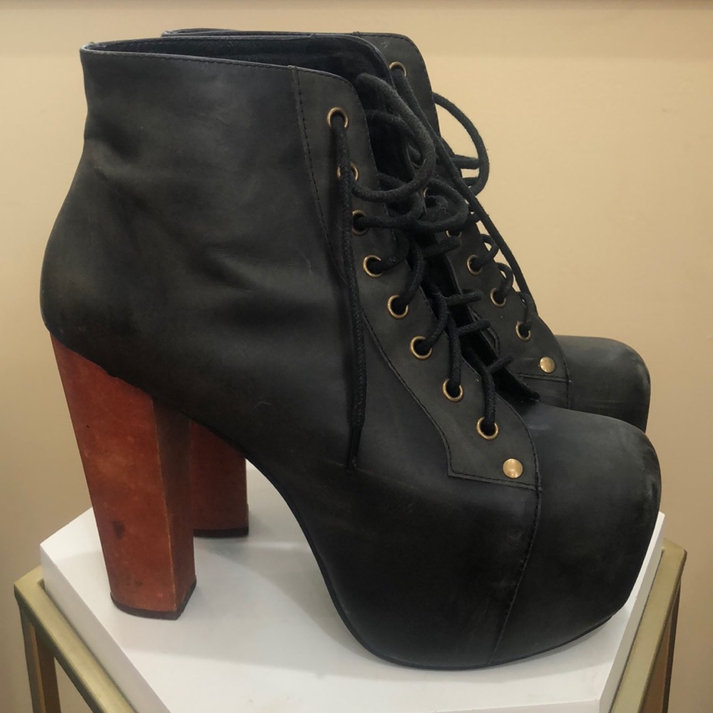 Jeffrey Campbell Distressed Black Lita Platform Booties